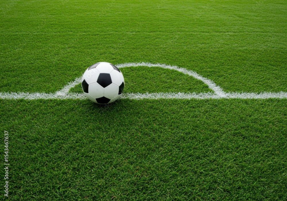 Soccer ball positioned in corner of a green field Soccer ball positioned in corner of a green field