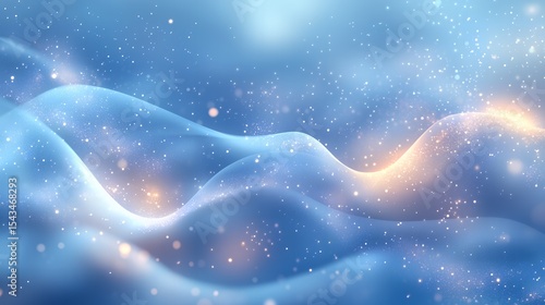 Flowing Blue Light Healing Background with Golden Star Points, Cosmic Galaxy Effect  