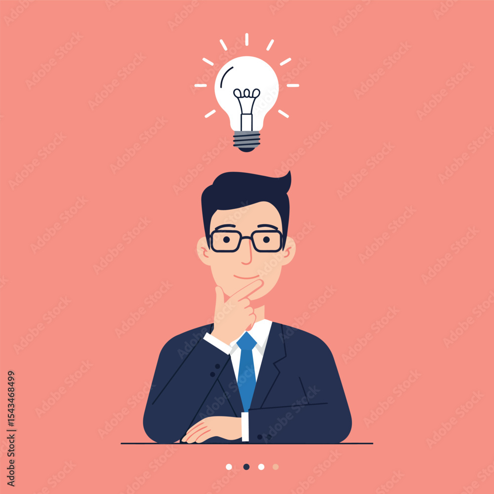 man Thinking with Idea Light Bulb Above Head. 3 man Thinking with Idea Light Bulb Above Head. 3