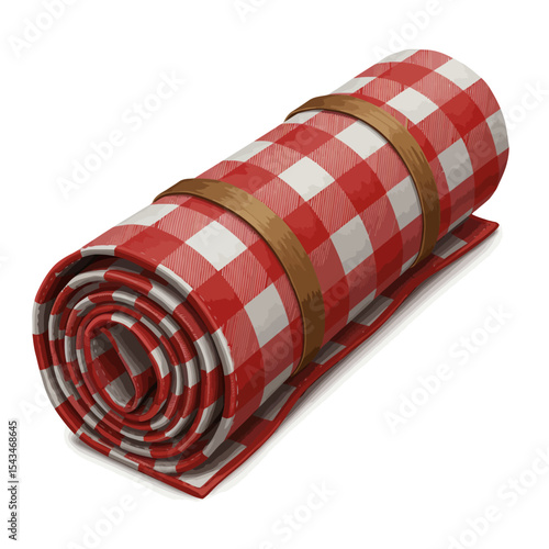 Rolled-Up Red and White Picnic Blanket with Brown Straps
