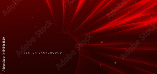 Glowing red curved lines with sparkle lighting effect on dark red background.