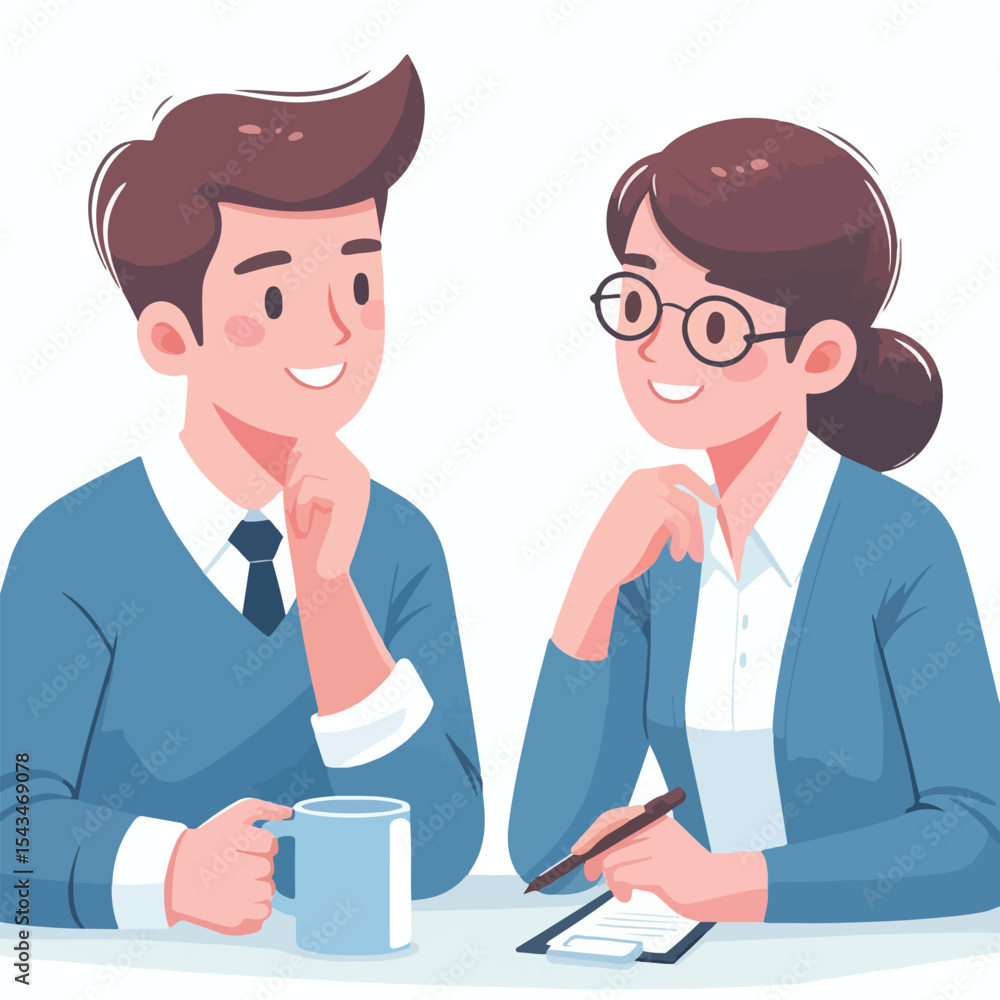 Fototapeta premium vector image of two people talking on a white background