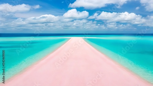 Fototapeta Naklejka Na Ścianę i Meble -  Pink sand beach path to turquoise ocean
