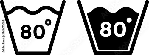  80 temperature wash icon. Washing clothing degree celsius. Laundry symbols. Warning information. Hand wash or machine wash. Dry cleaning
