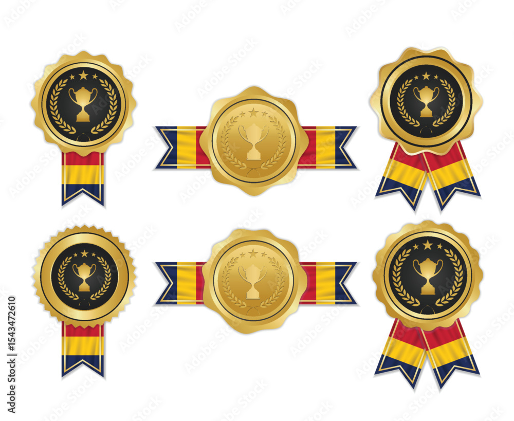 Naklejka premium Golden award medal with Chad flag ribbons for winners
