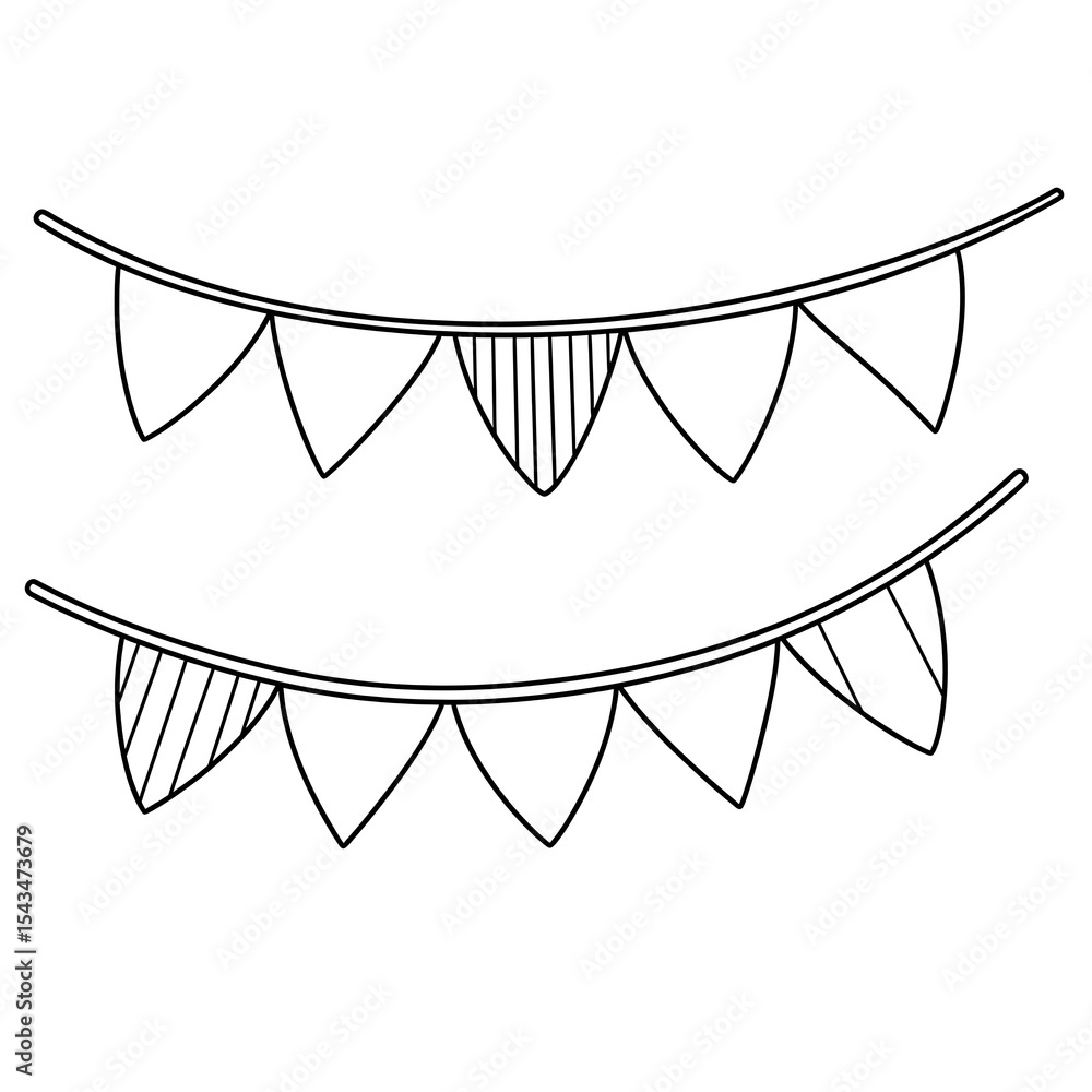 Black and white line art of party bunting banner decoration for coloring page activity on transparent background Black and white line art of party bunting banner decoration for coloring page activity on transparent background