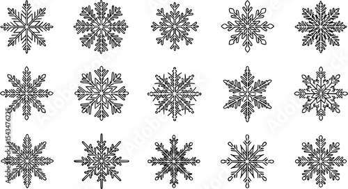 set of snowflake thin line icons