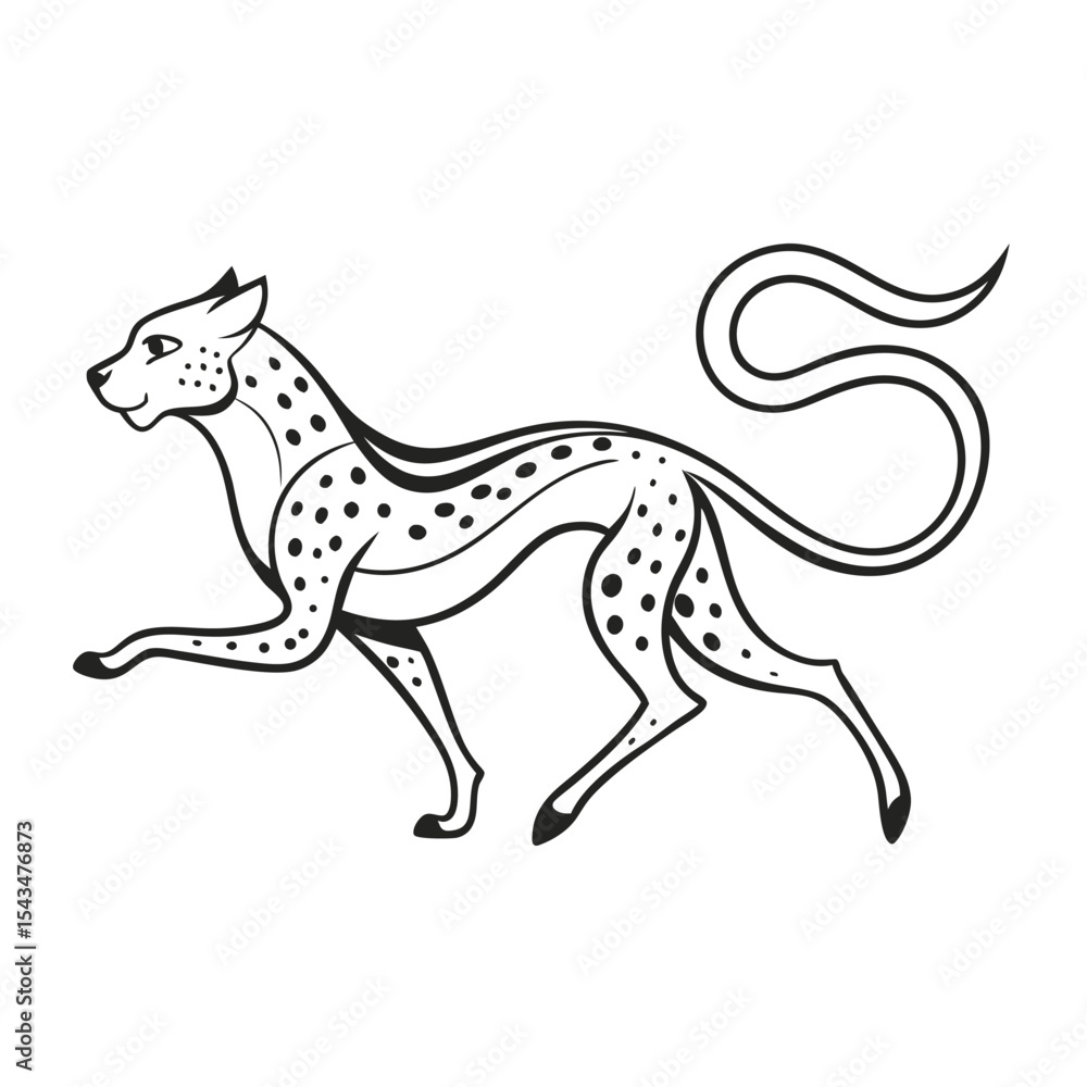 Fototapeta premium Black and White Cheetah Illustration Spotted Animal Design Elegant Line Art Graphic