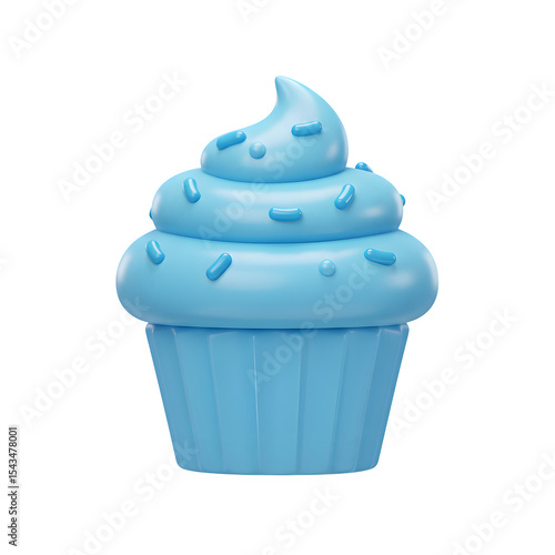 Delightful Blue Cupcake with Sprinkles, Isolated on White Background