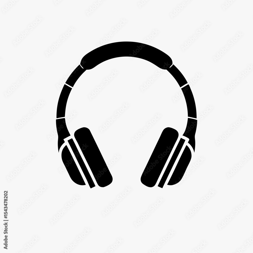 Fototapeta premium Black Headphone Icon Isolated on White Background – Minimalist Audio Symbol for Music, Sound, Podcast, and Listening Concept