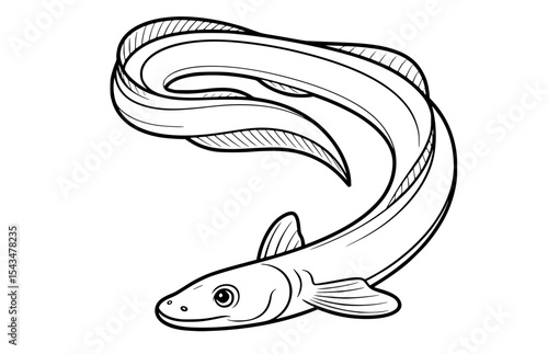 Graceful long eel swimming, perfect for marine life illustrations and educational materials about aquatic creatures