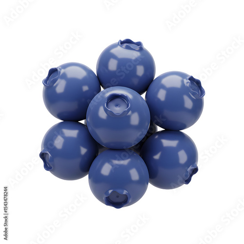 Perfectly Arranged Blueberries: A Close-Up View on White Background