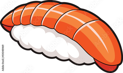 A vibrant cartoon illustration of a shrimp sushi piece.