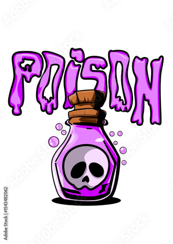 Illustration and lettering of a poison bottle
