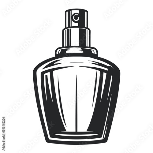 Monochrome Vector Graphic of Elegant Perfume Bottle: Clean Lines, Minimalist Design for Beauty and Fragrance Concepts.                                