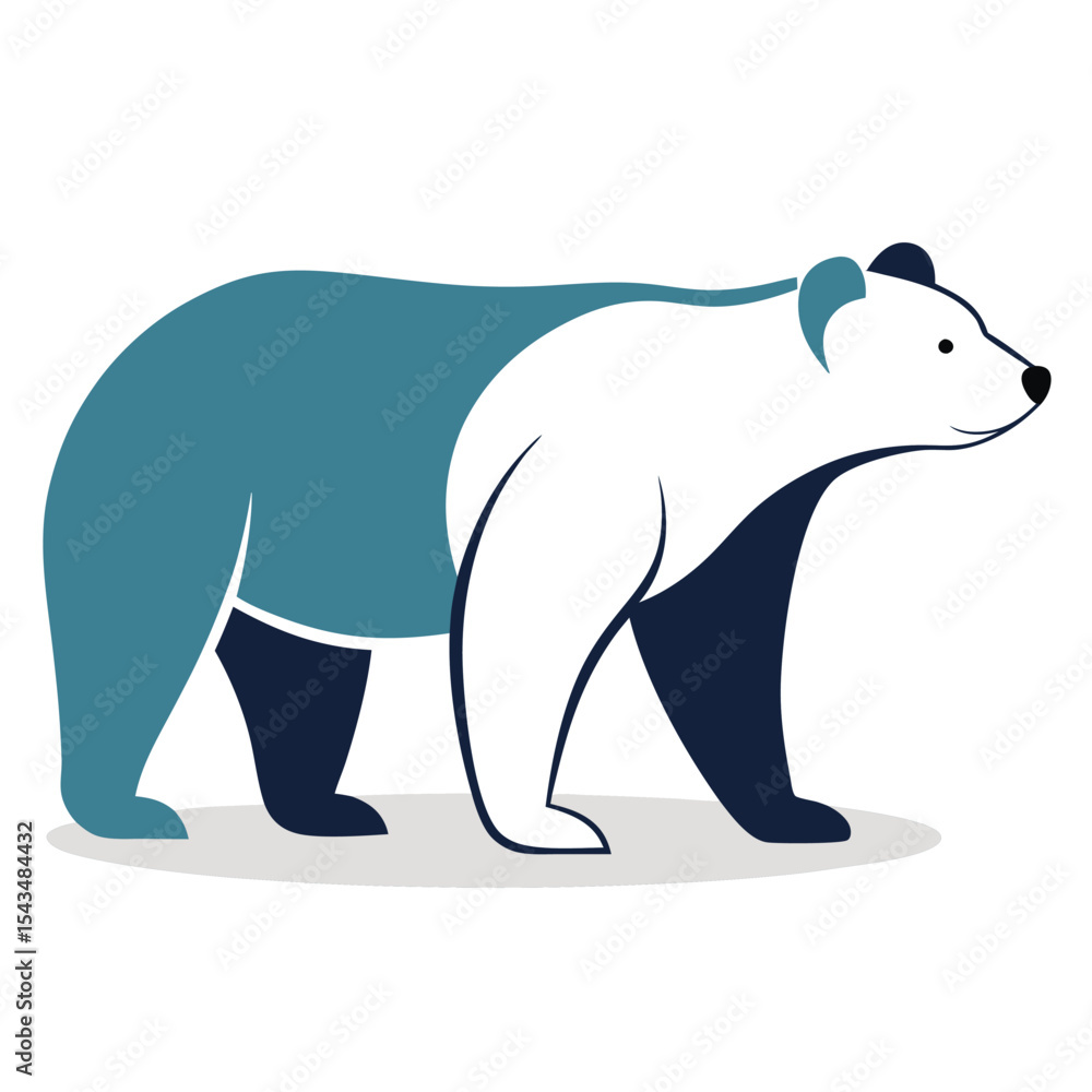 Fototapeta premium Abstract Teal and White Polar Bear Walking Side Profile Illustration blue