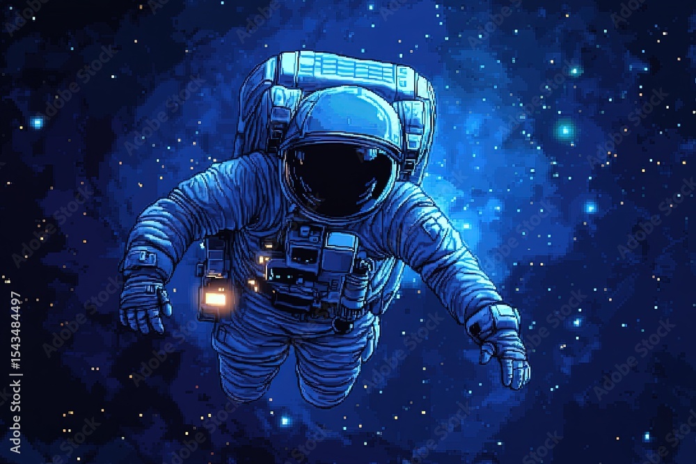 Pixel Art Astronaut in Blue Nebula Space Pixel Art Astronaut in Blue Nebula Space