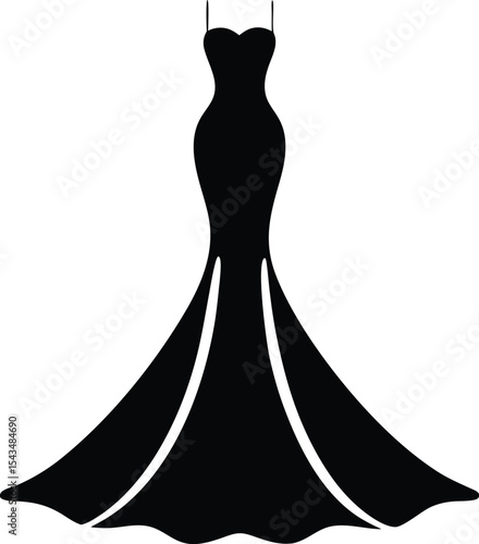 mermaid wedding dress silhouette icon. bridal gowns sweetheart neckline court train for bride to be