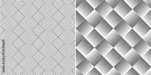 Seamless Black and White Geometric Line Pattern – Optical Abstract Background Set