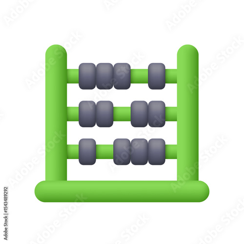 Abacus with green frame and black beads. Finance, education, accounting, calculation and math concept. 3d vector icon. Cartoon minimal style.