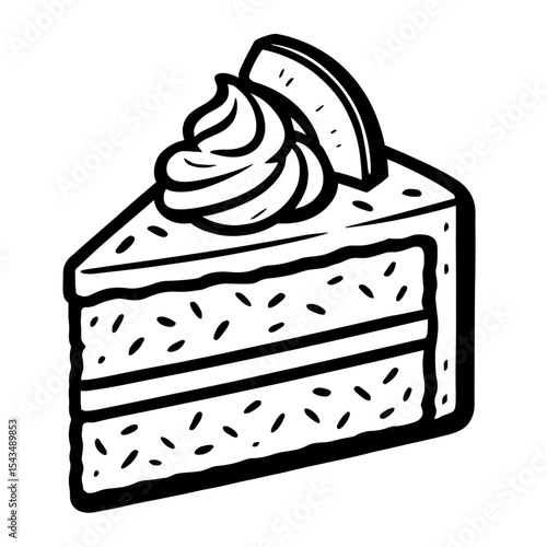 Delicious Piece of Cake with Frosting and Topping - Perfect Vector for Desserts, Celebrations, and Sweet Treats.