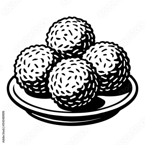 Traditional Laddu Indian Sweets on Plate Icon - Delicious Vector for Festivals, Desserts, and Cultural Food.
