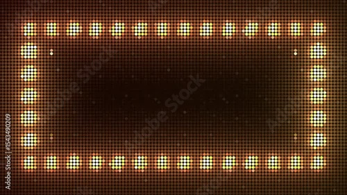 Marquee light board sign retro on black background. Bright golden light bulbs for banner or sign board. Luxury frame for casino text or logo with copy space. Abstract shiny border for glamour show