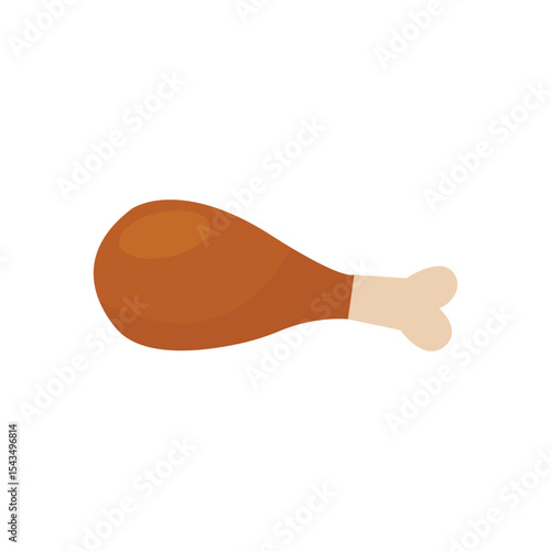 Flat cartoon-style illustration of a cooked chicken drumstick with a visible bone. Ideal for food-related content, menus, recipes, or culinary designs needing a simple and appetizing visual.