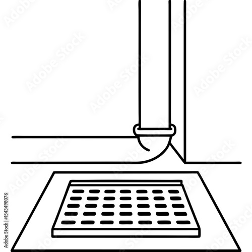 Basement dehumidifier drain with clean straight lines and grid design  