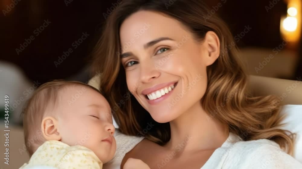 Mother enjoys quiet moments with her sleeping baby in a cozy setting Mother enjoys quiet moments with her sleeping baby in a cozy setting
