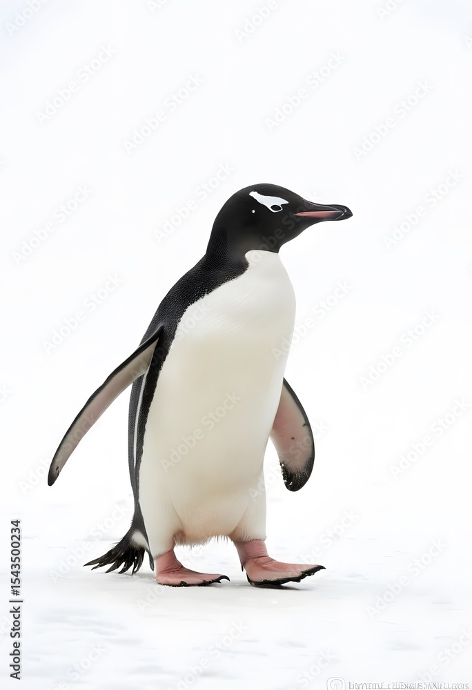 Fototapeta premium Cute Gentoo Penguin Walking on Snow in Antarctica. it ideal for concepts like wildlife, Antarctica, climate change