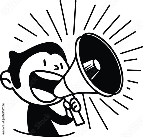 Happy Cartoon Character yelling Through Megaphone Silhouette Vector, suit, working, politician, protest, bossy, holding