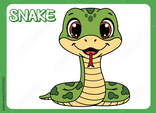 Cute little snake cartoon illustration. vector 2 dimension