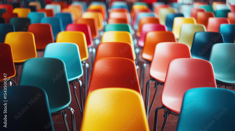 Fototapeta premium A colorful array of chairs in a classroom setting.