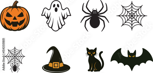 Happy Halloween icon set vector art and illustration.