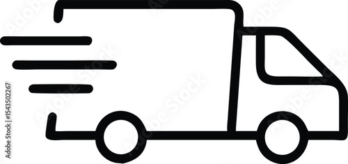 Fast Delivery Truck Icon: Speeding Vehicle Outline for Express Shipping and Transportation Service, Commerce Logistics, Isolated on White Background. 