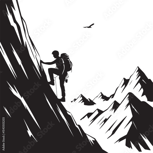 Climber Rappelling Down Cliff Silhouette

Extreme Rappelling Action Vector Scene

Mountain Rappelling Gear Silhouette Design

Rappeller Hanging on Rock Face Vector Art

Vertical Descent Adventure Silh