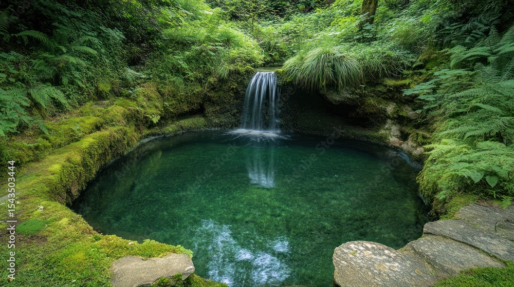 Naklejka premium Forest pool waterfall