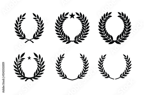 Elegant premium laurel icon featuring a clean design on a white background, ideal for awards, certificates, badges, logos, or classic design elements on microstock websites.