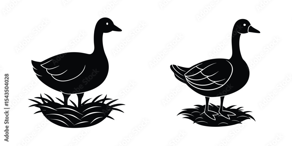 Fototapeta premium Minimal concept showing a goose with hay bale Isolated on White Background