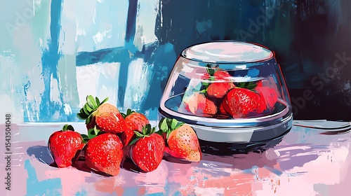 On the kitchen table vacuum machine and strawberries