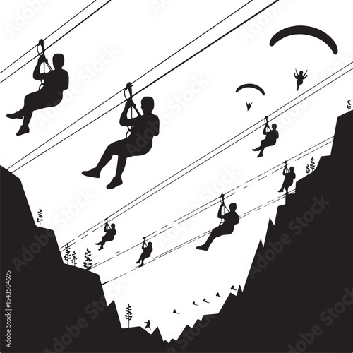 Climber Rappelling Down Cliff Silhouette

Extreme Rappelling Action Vector Scene

Mountain Rappelling Gear Silhouette Design

Rappeller Hanging on Rock Face Vector Art

Vertical Descent Adventure Silh