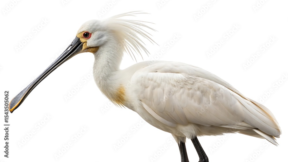 Obraz premium Eurasian spoonbill platalea leucorodia isolated on a white background. AI GENERATED