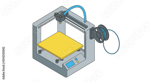 Modern 3d printing machine design for innovative manufacturing and prototyping isometric style vector illustration