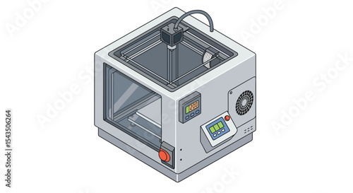 Modern 3d printer design for innovative manufacturing and prototyping isometric style vector illustration