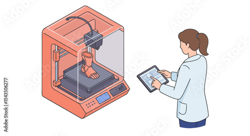 3d printing technology in medical prosthetics design with digital interface isometric style vector illustration