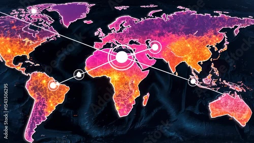 Global network map, vibrant colors, glowing connections