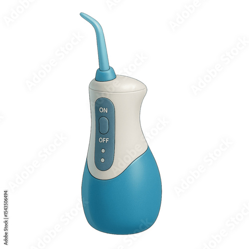 Electric water flosser with blue handle and control buttons  