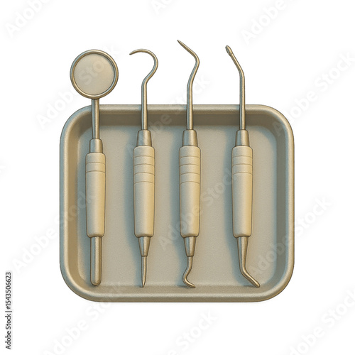 Dental tools on tray for oral examination in dental practice  