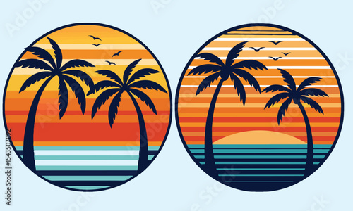 Summer beach sticker set with cute tropical elements.
